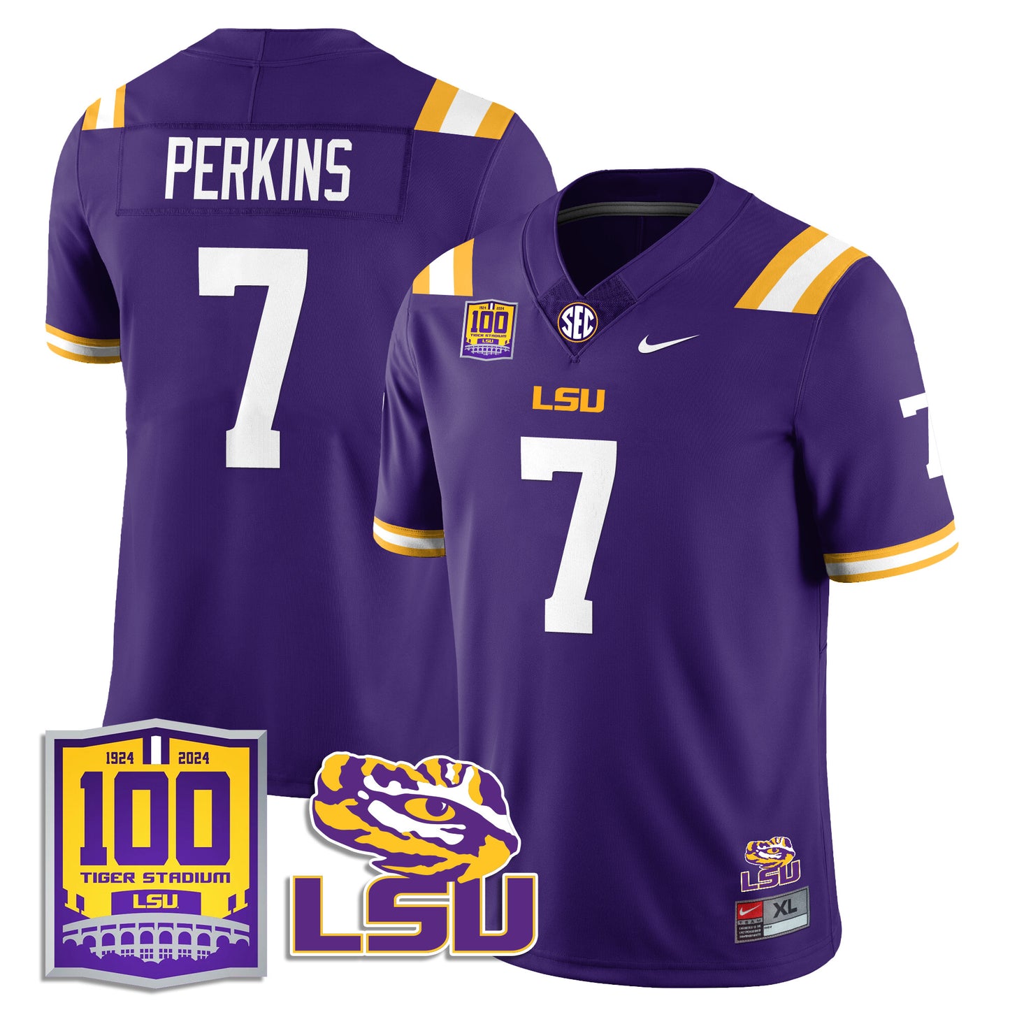 Men's LSU Football 2024 Vapor Jersey - 100th Tigers Stadium - All Stitched