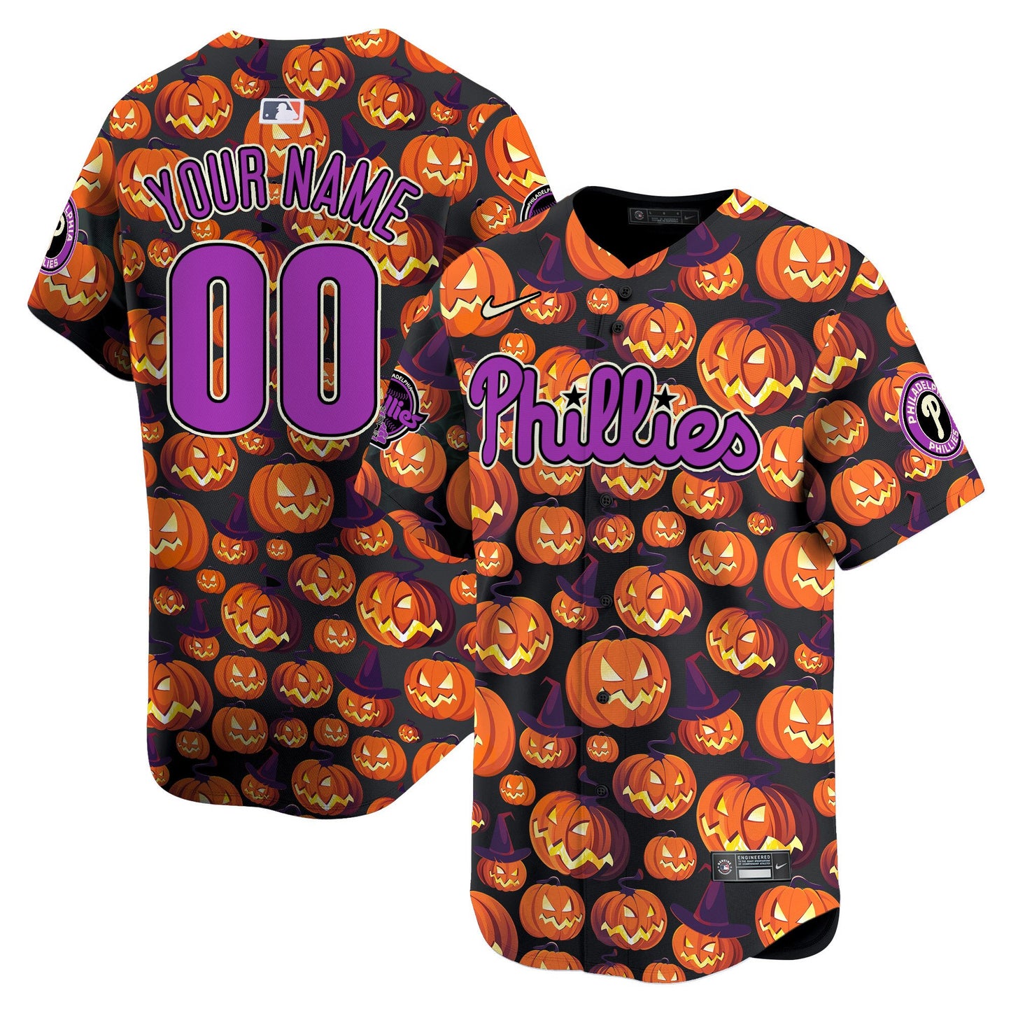 Phillies Pumpkin Halloween Vapor Premier Limited Custom Jersey - Printed