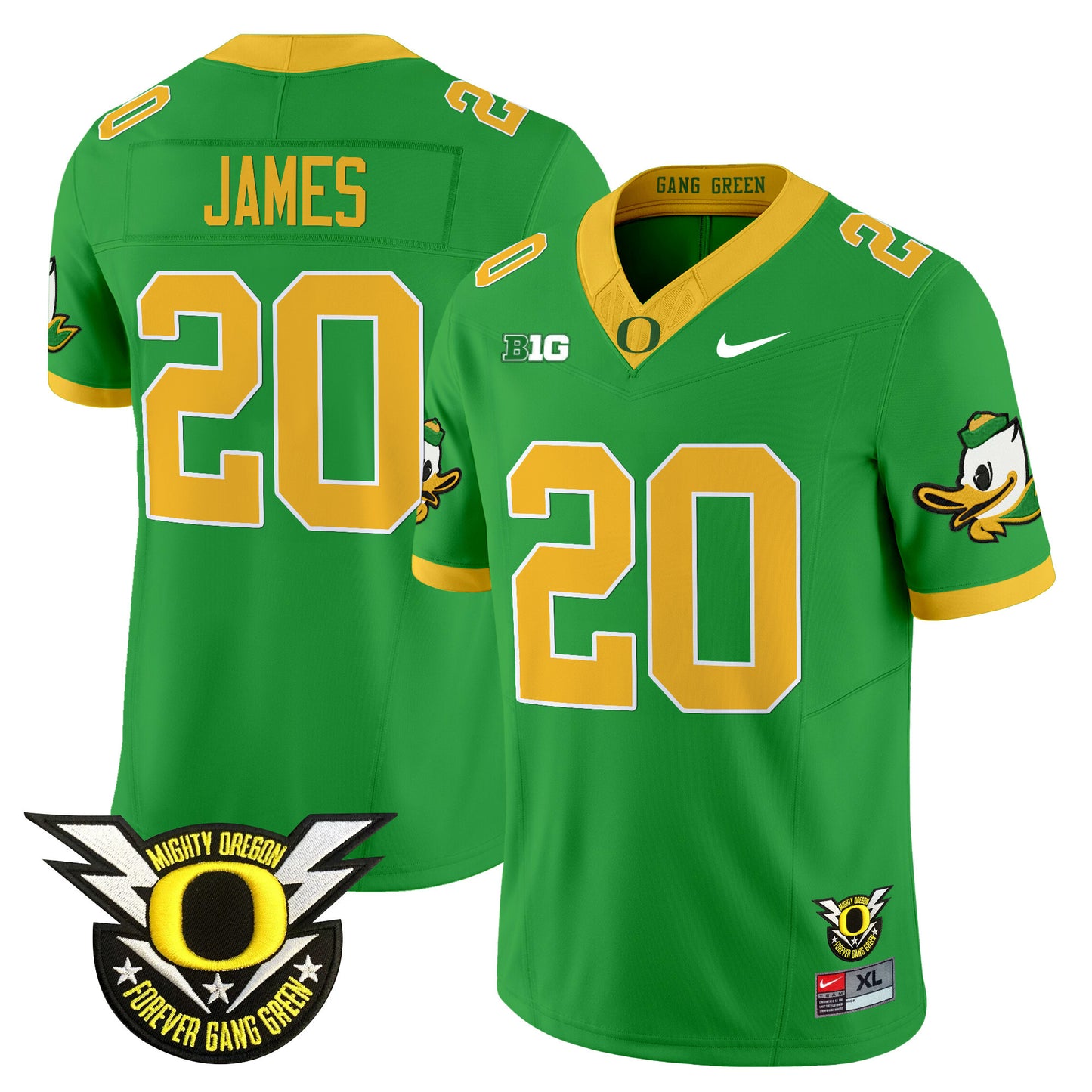 Oregon Ducks 2024 Forever Gang Green & BIG Patch Vapor Limited Jersey - All Stitched