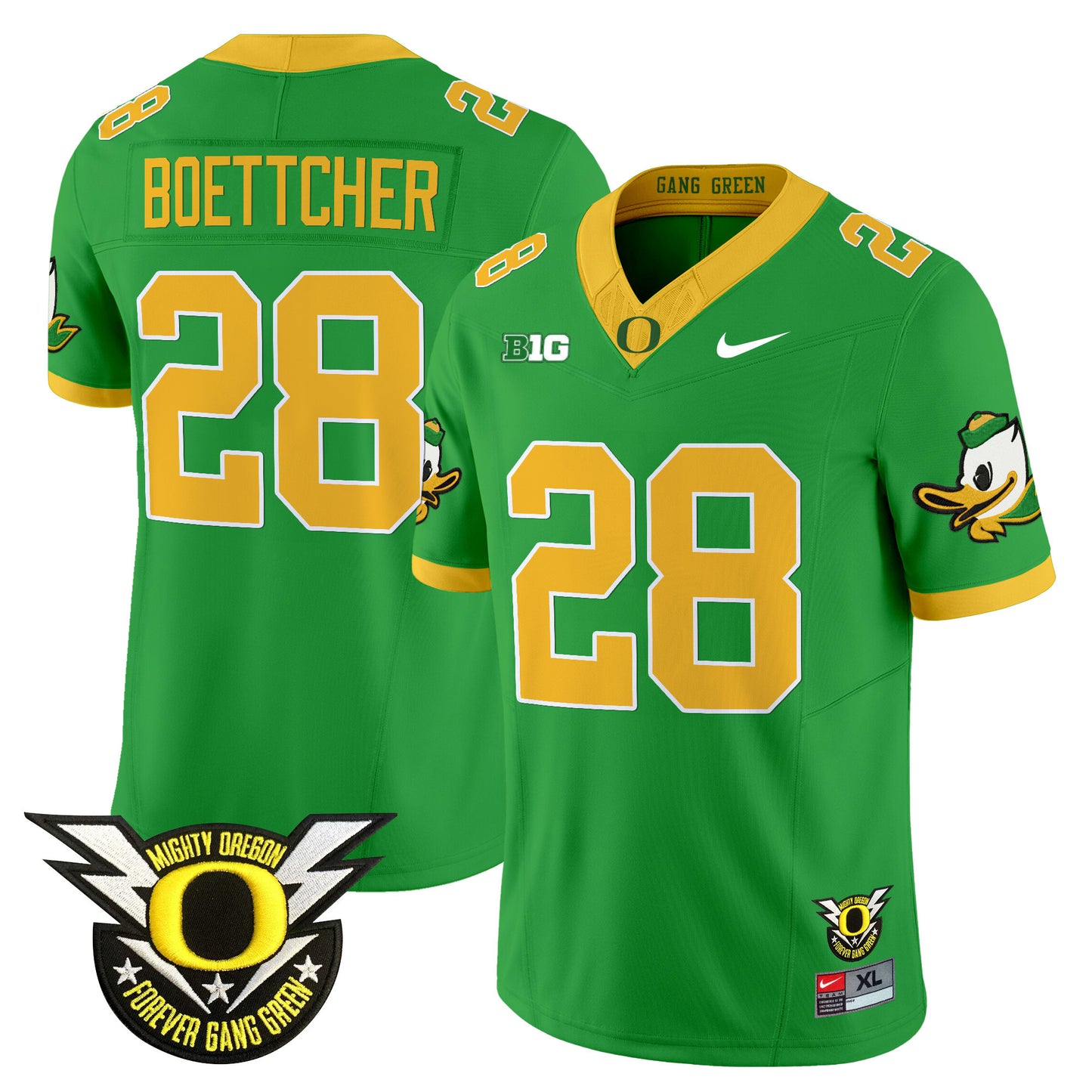 Oregon Ducks 2024 Forever Gang Green & BIG Patch Vapor Limited Jersey - All Stitched