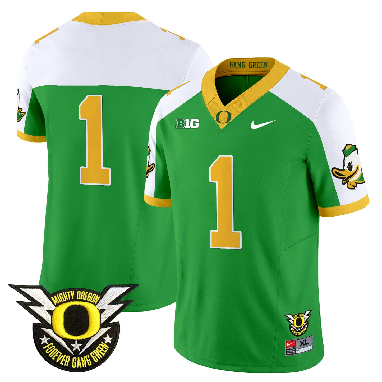 Oregon Ducks 2024 Forever Gang Green & BIG Patch Vapor Limited Jersey - All Stitched