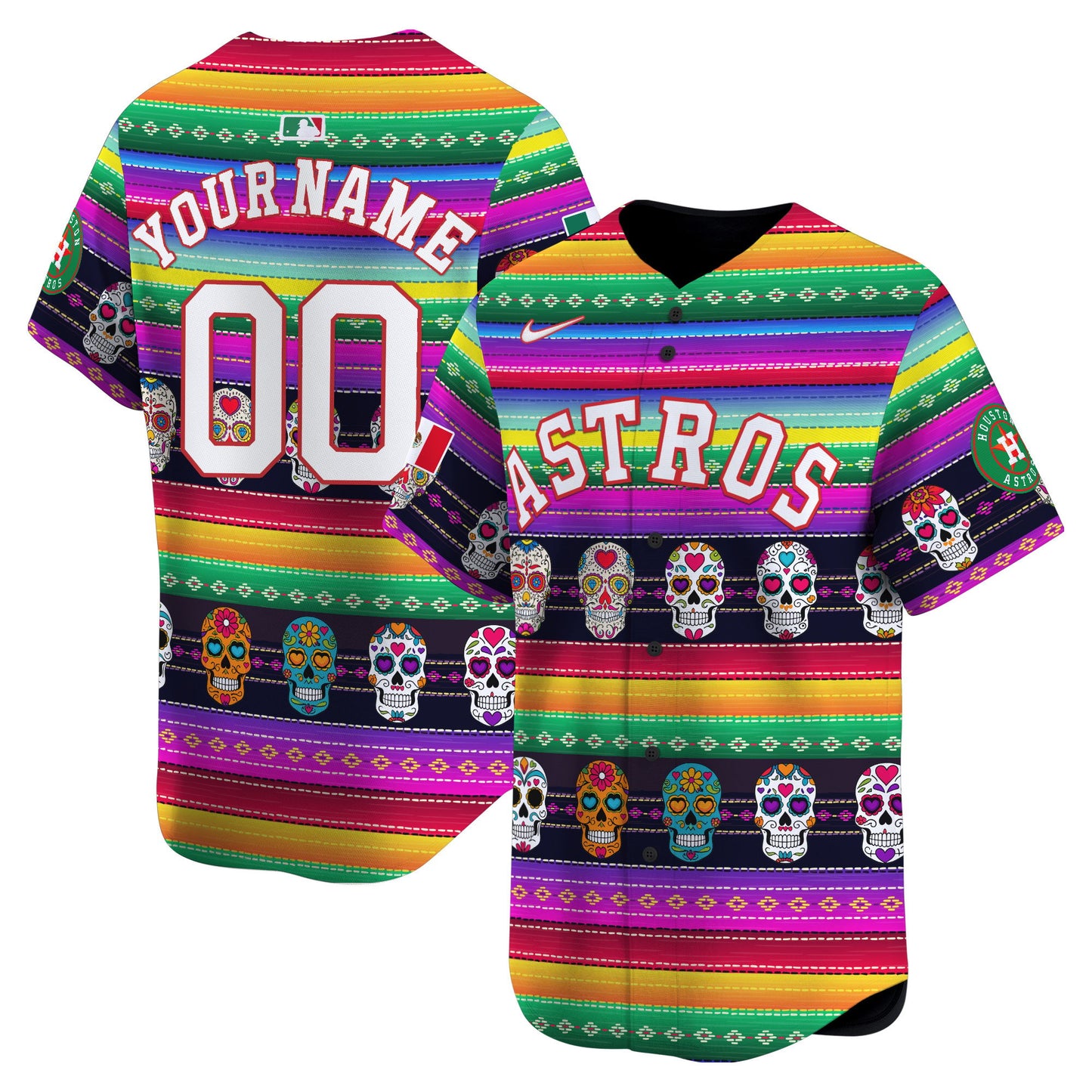 Astros Mexican Serape Sugar Skull Vapor Premier Limited Custom Jersey - Printed