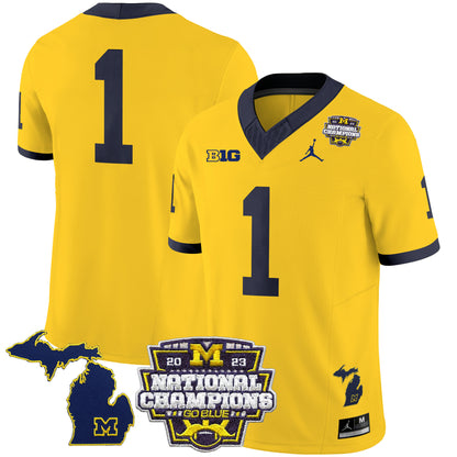 Michigan Wolverines 2023 National Champions Patch Vapor Jersey V6 - All Stitched