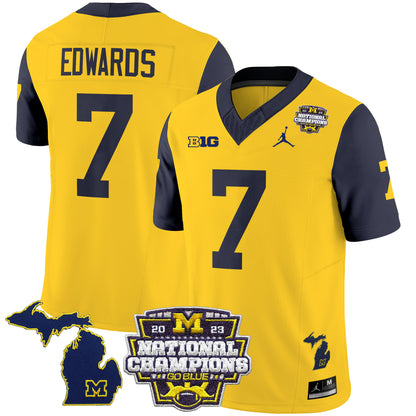 Michigan Wolverines 2023 National Champions Patch Vapor Jersey V6 - All Stitched