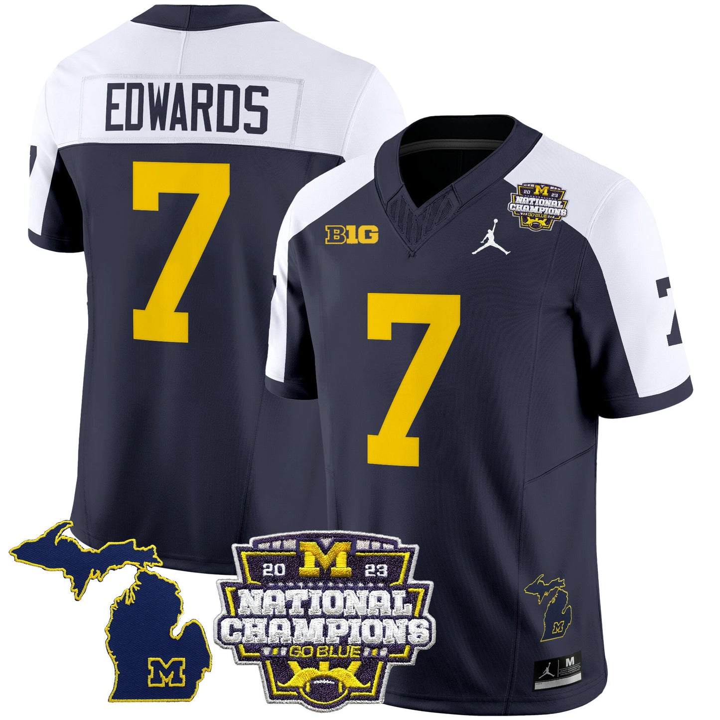 Michigan Wolverines 2023 National Champions Patch Vapor Jersey V6 - All Stitched