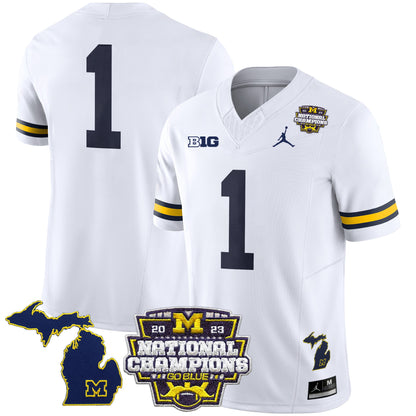 Michigan Wolverines 2023 National Champions Patch Vapor Jersey V6 - All Stitched