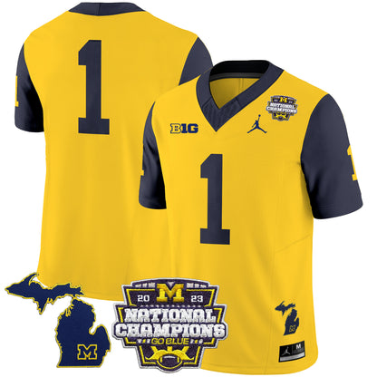 Michigan Wolverines 2023 National Champions Patch Vapor Jersey V6 - All Stitched