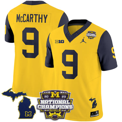 Michigan Wolverines 2023 National Champions Patch Vapor Jersey V6 - All Stitched