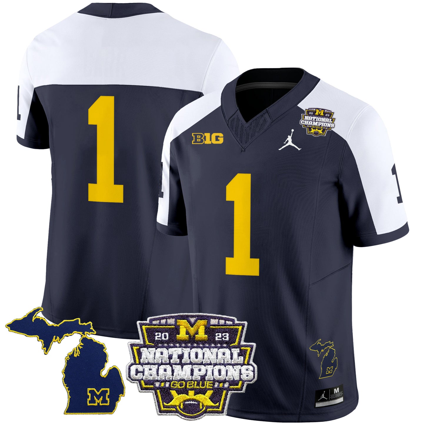 Michigan Wolverines 2023 National Champions Patch Vapor Jersey V6 - All Stitched