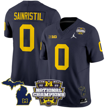 Michigan Wolverines 2023 National Champions Patch Vapor Jersey V6 - All Stitched