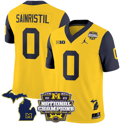 Michigan Wolverines 2023 National Champions Patch Vapor Jersey V6 - All Stitched