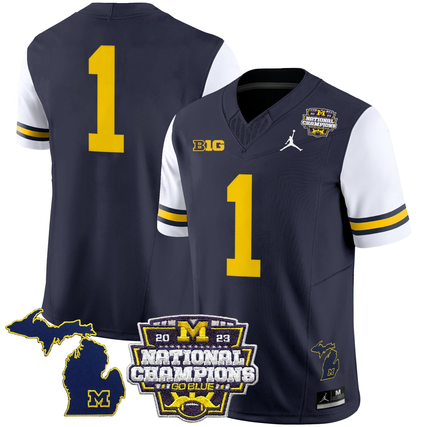 Michigan Wolverines 2023 National Champions Patch Vapor Jersey V6 - All Stitched