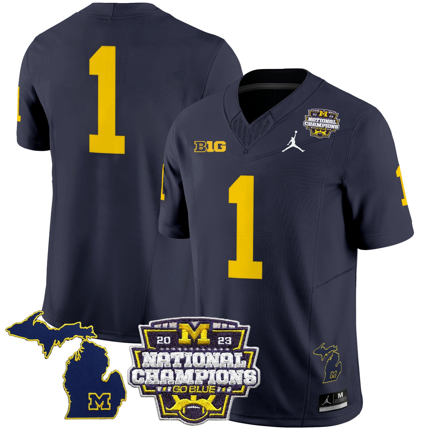 Michigan Wolverines 2023 National Champions Patch Vapor Jersey V6 - All Stitched