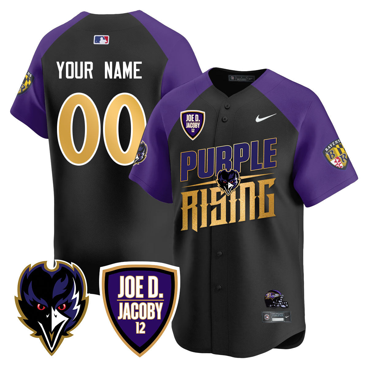 Custom Ravens Purple Rising 2024 Vapor Limited Baseball Jersey - All Stitched