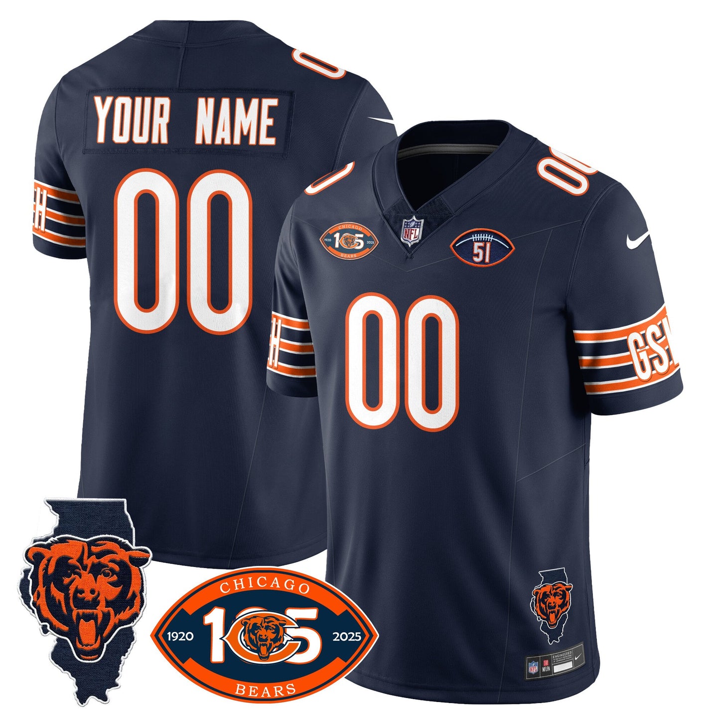 Custom Bears 1920-2025 - The Bears Jersey - All Stitched