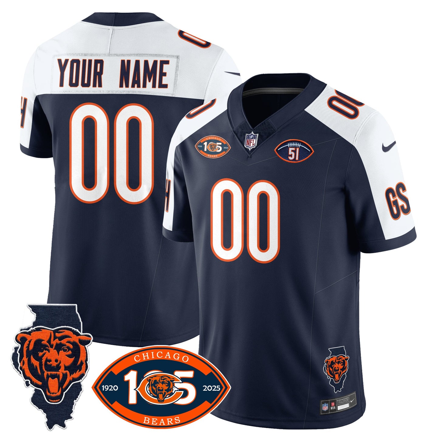 Custom Bears 1920-2025 - The Bears Jersey - All Stitched