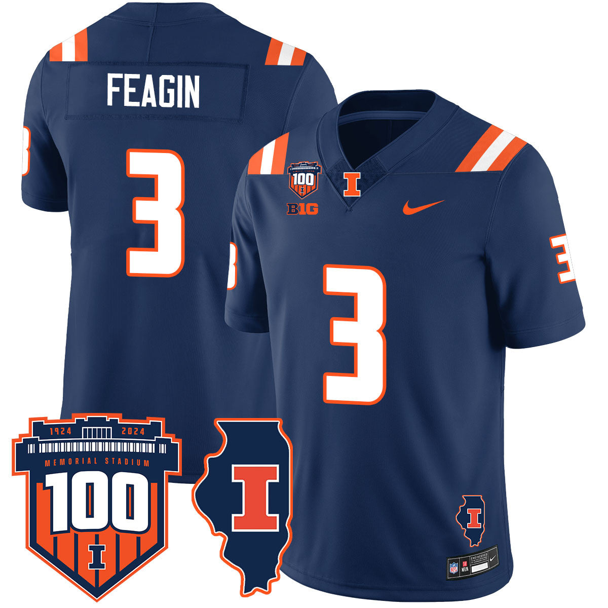 Illinois Football Vapor Jersey - All Stitched