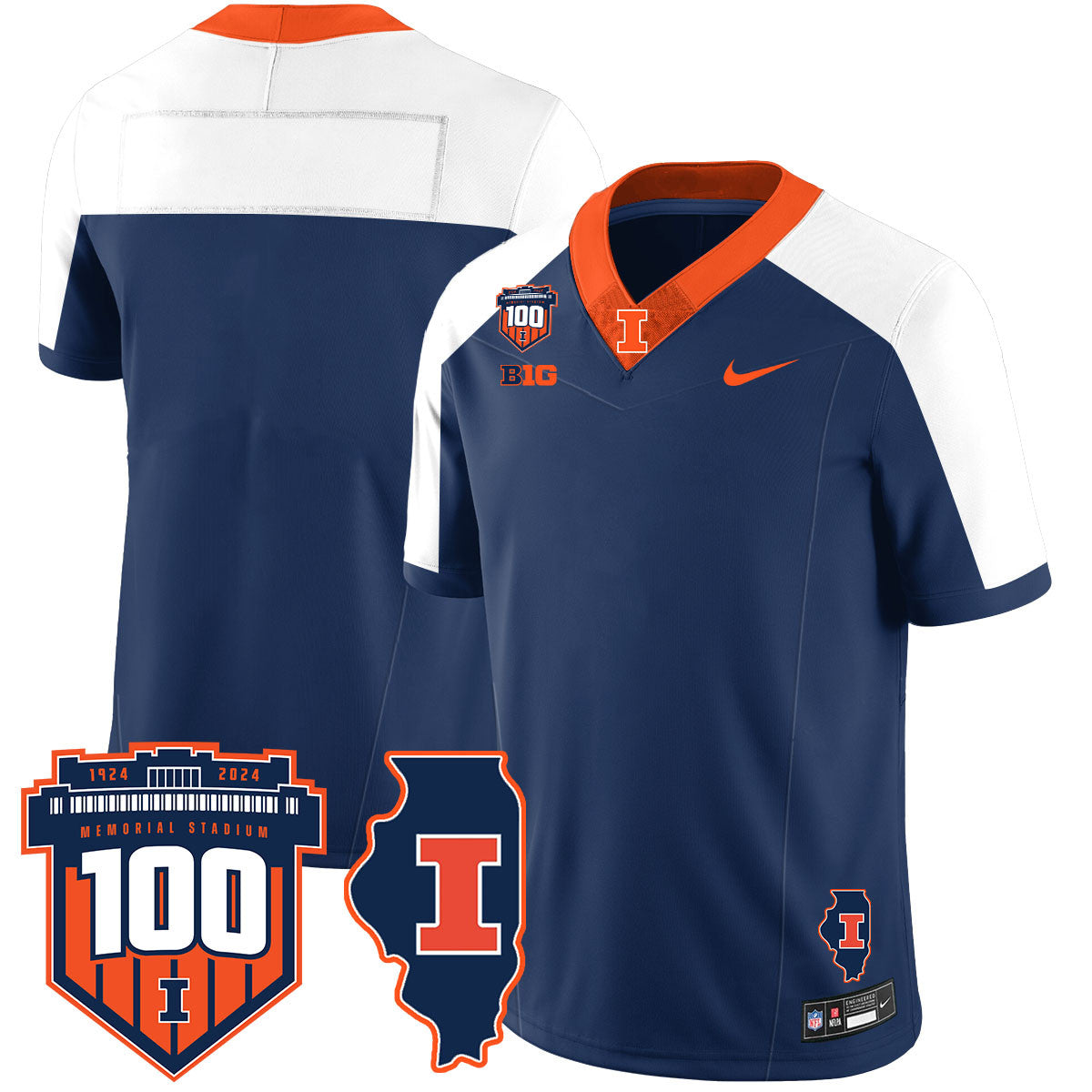 Illinois Football Vapor Jersey - All Stitched