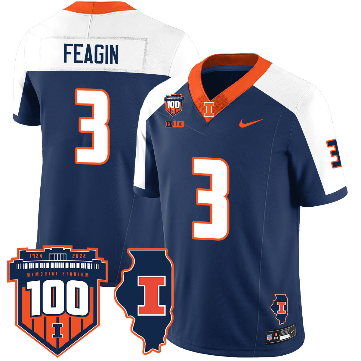 Illinois Football Vapor Jersey - All Stitched