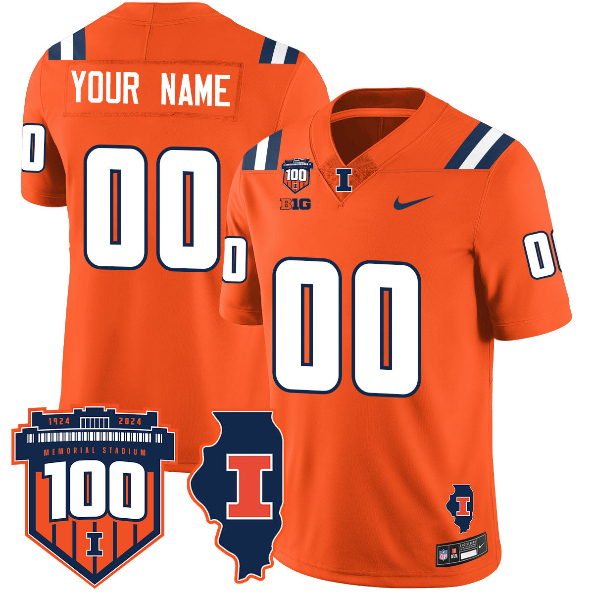 Custom Illinois Football 2024 Vapor Jersey - All Stitched