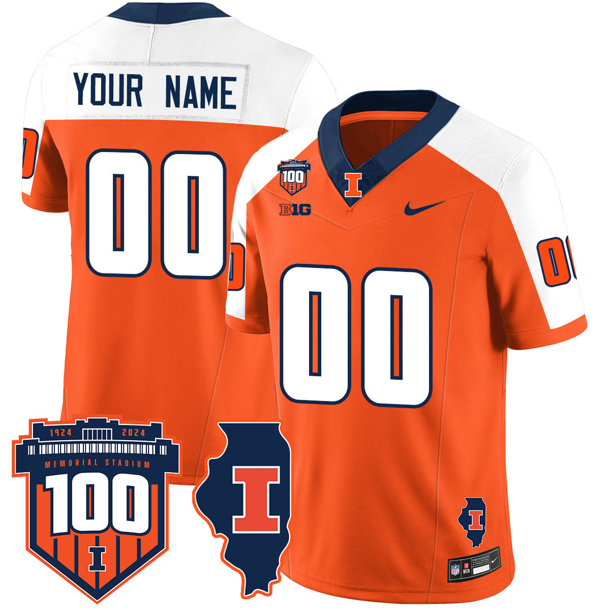 Custom Illinois Football 2024 Vapor Jersey - All Stitched