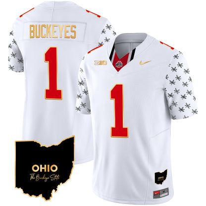 Ohio State Buckeyes 2024 Home Patch Gold Trim Vapor Limited Jersey V2 - All Stitched