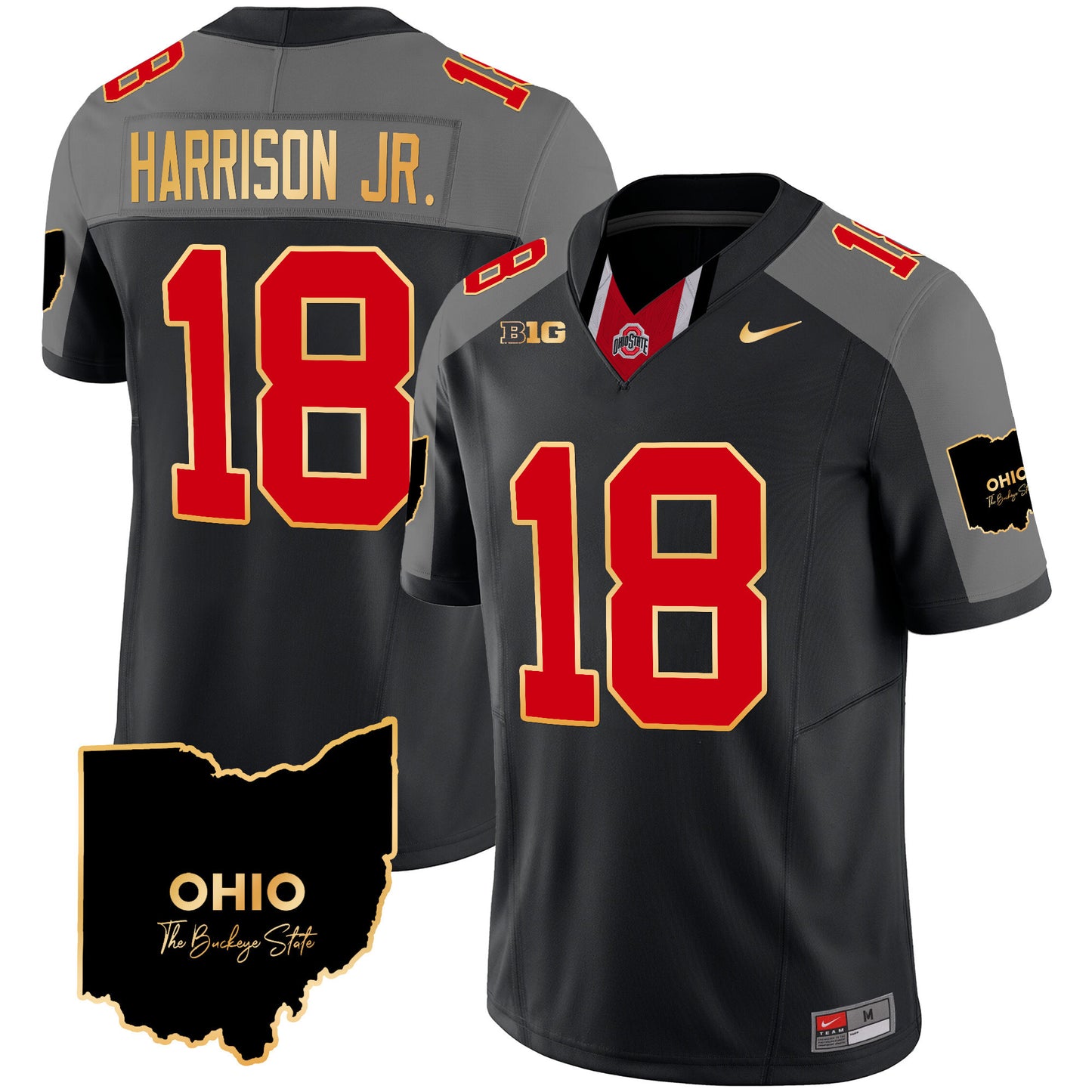 Ohio State Buckeyes 2024 Home Patch Gold Trim Vapor Limited Jersey V2 - All Stitched