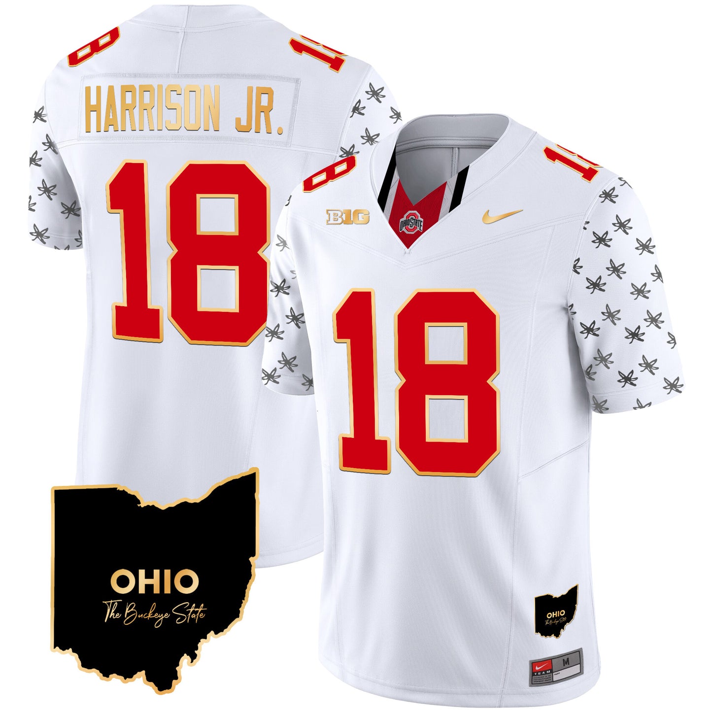 Ohio State Buckeyes 2024 Home Patch Gold Trim Vapor Limited Jersey V2 - All Stitched