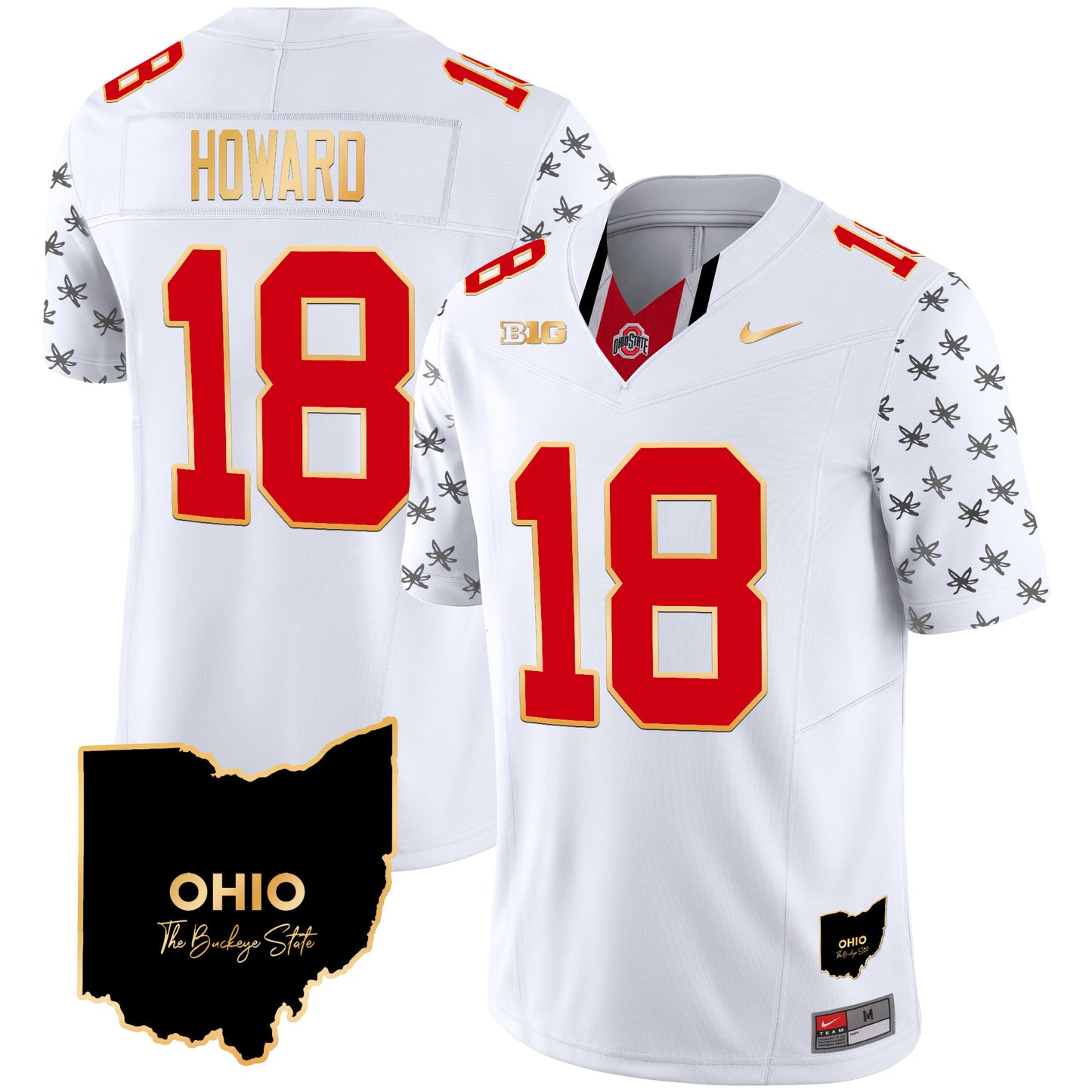 Ohio State Buckeyes 2024 Home Patch Gold Trim Vapor Limited Jersey V2 - All Stitched