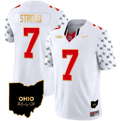 Ohio State Buckeyes 2024 Home Patch Gold Trim Vapor Limited Jersey V2 - All Stitched