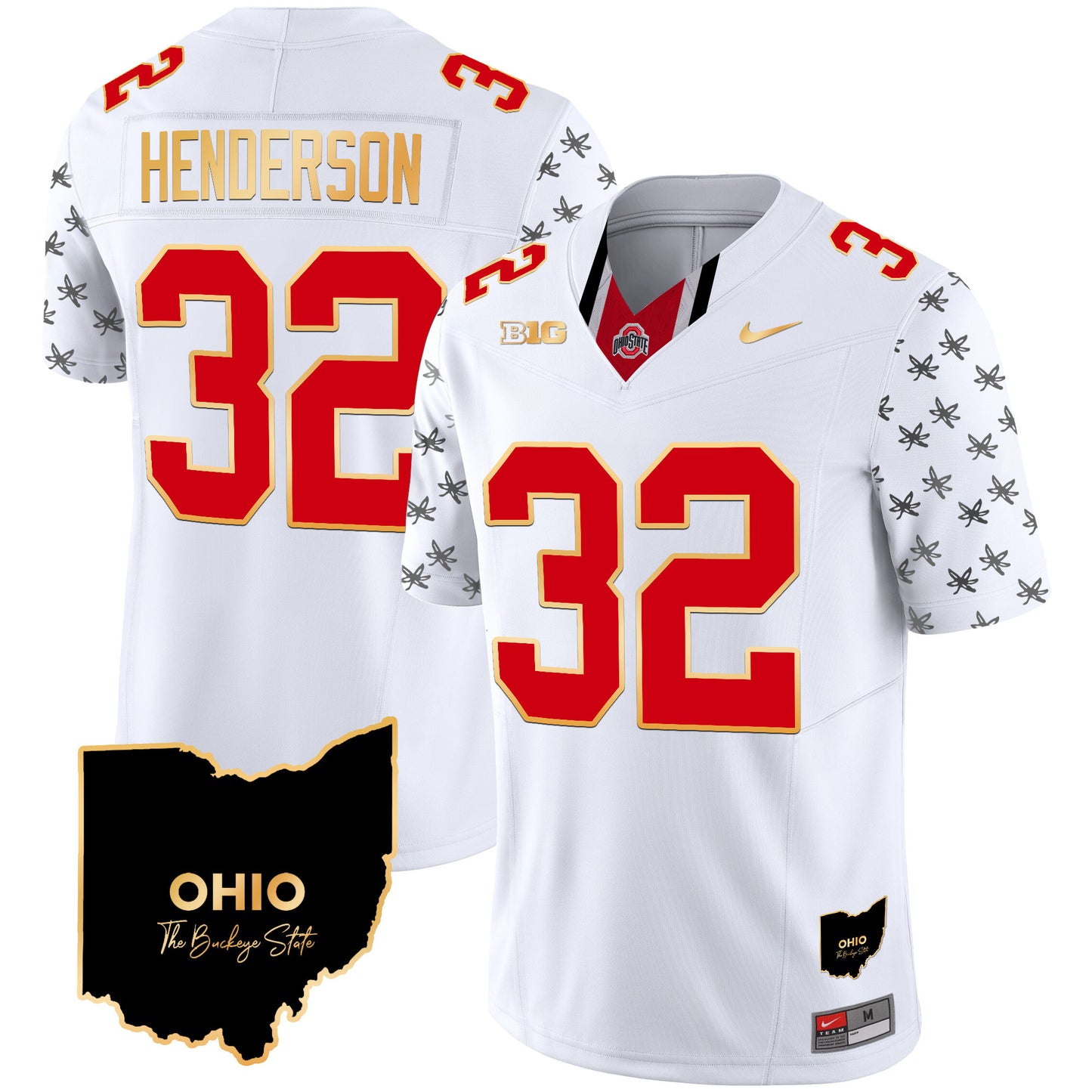 Ohio State Buckeyes 2024 Home Patch Gold Trim Vapor Limited Jersey V2 - All Stitched