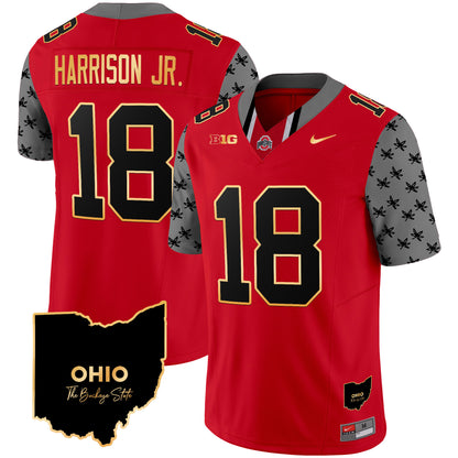 Ohio State Buckeyes 2024 Home Patch Gold Trim Vapor Limited Jersey V2 - All Stitched