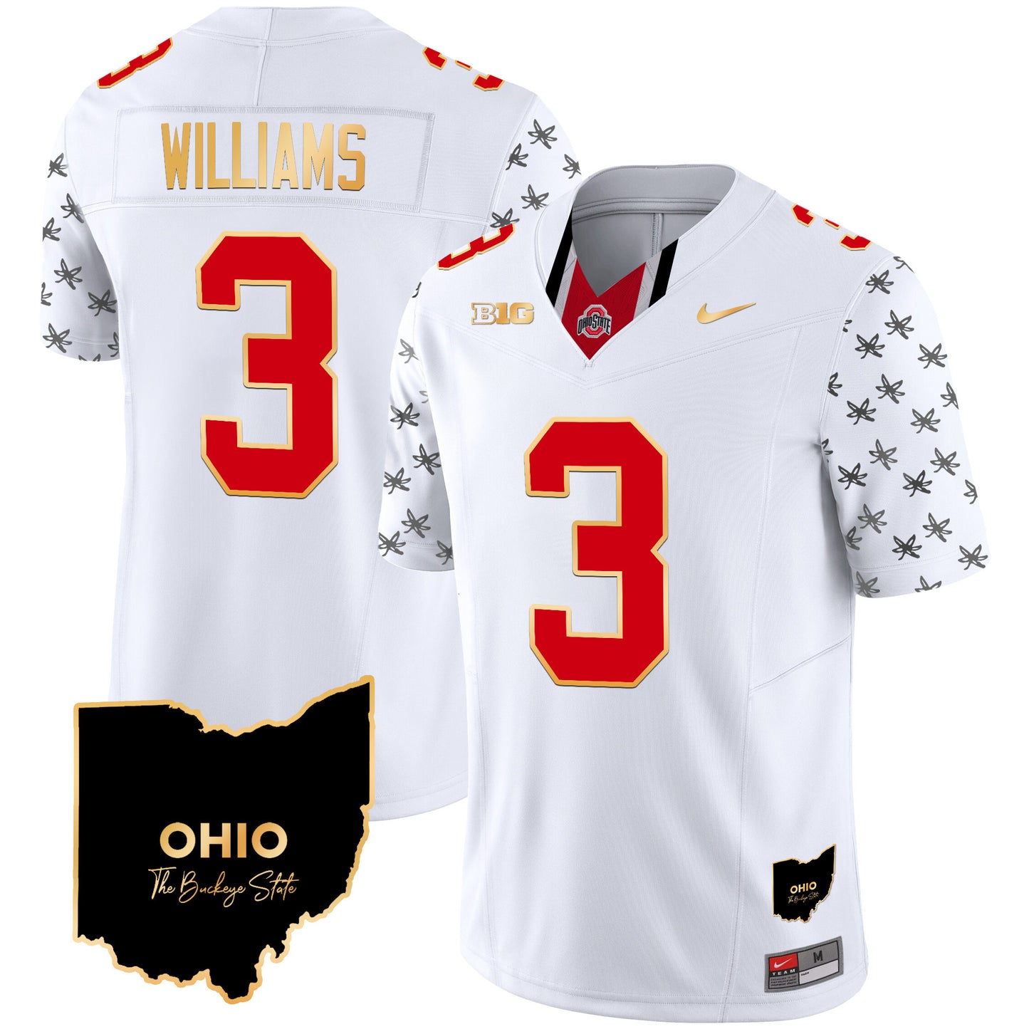 Ohio State Buckeyes 2024 Home Patch Gold Trim Vapor Limited Jersey V2 - All Stitched