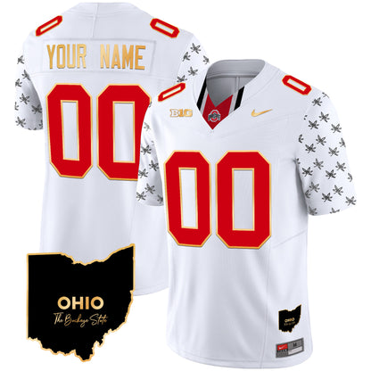 Ohio State Buckeyes 2024 Home Patch Gold Trim Vapor Limited Custom Jersey V2 - All Stitched