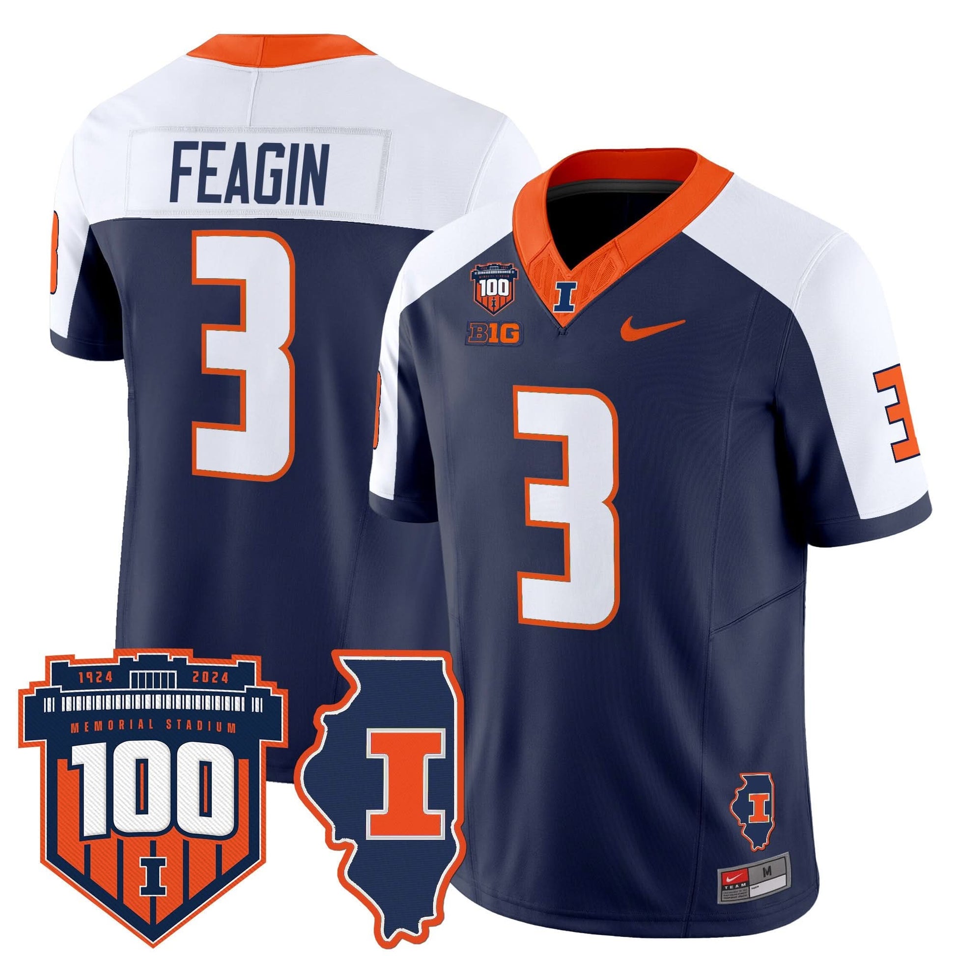Men's Illinois Fighting Illini 100th Memorial Stadium Patch Vapor Limited Jersey - All Stitched