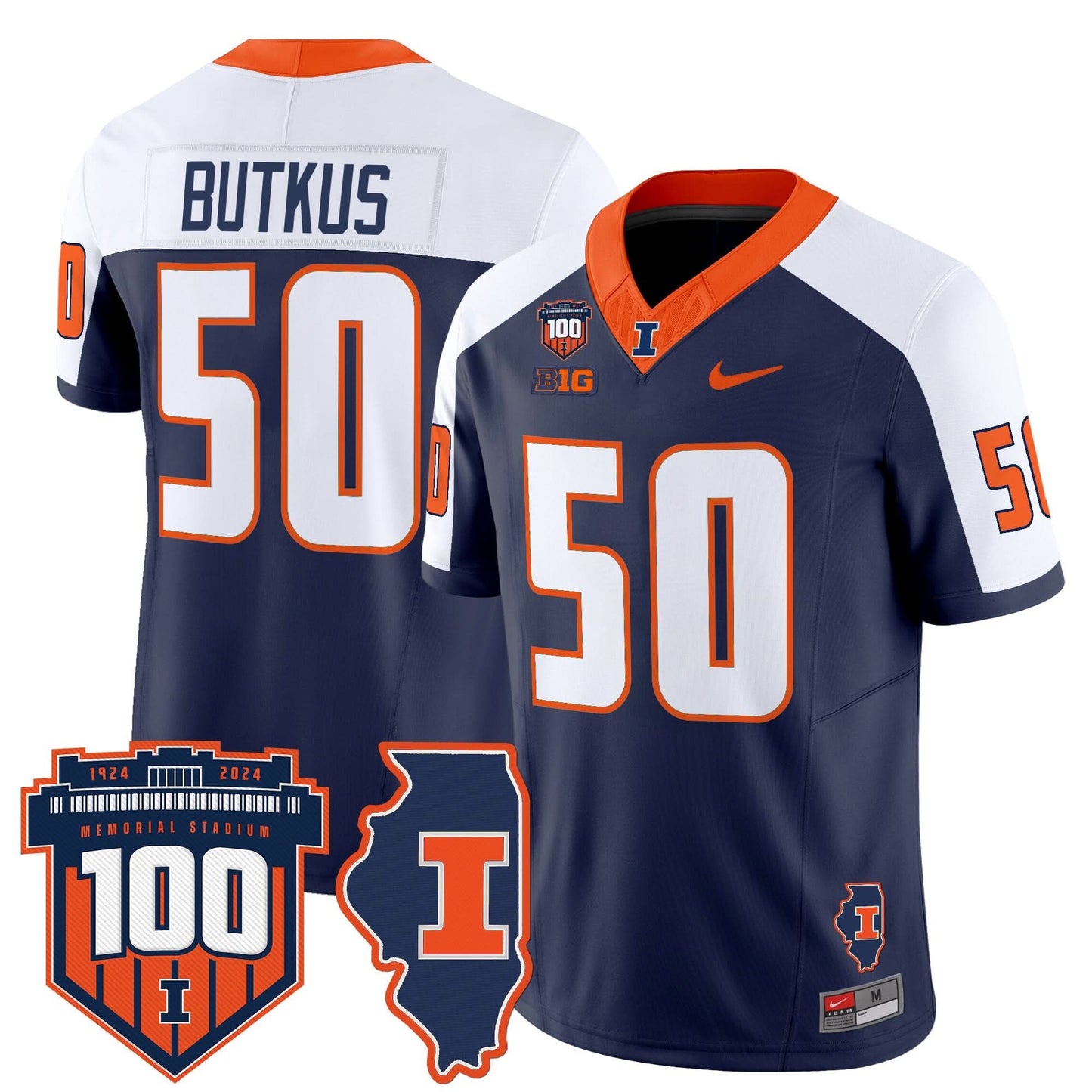 Men's Illinois Fighting Illini 100th Memorial Stadium Patch Vapor Limited Jersey - All Stitched