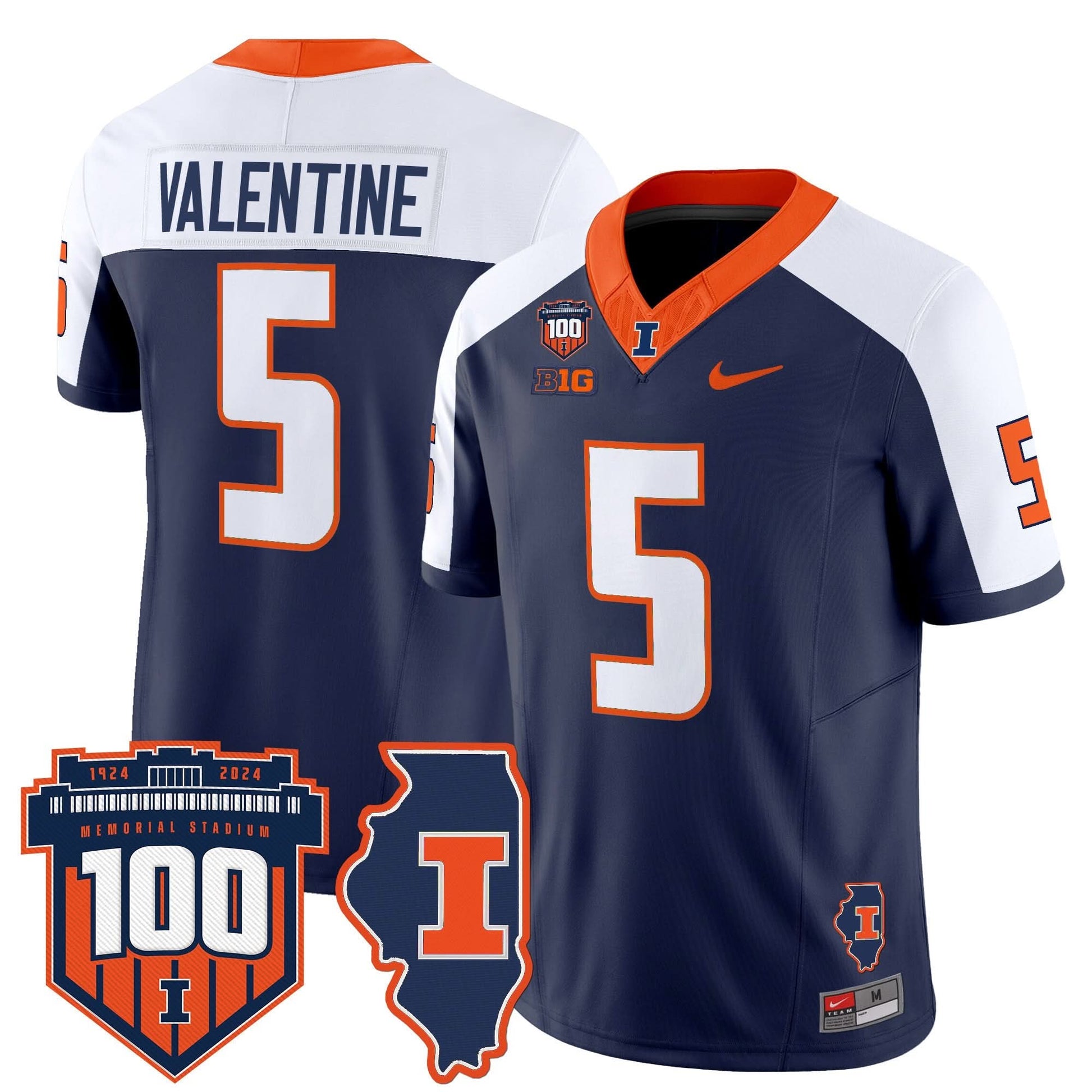 Men's Illinois Fighting Illini 100th Memorial Stadium Patch Vapor Limited Jersey - All Stitched