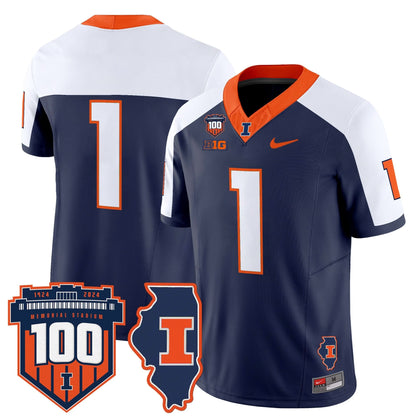 Men's Illinois Fighting Illini 100th Memorial Stadium Patch Vapor Limited Jersey - All Stitched