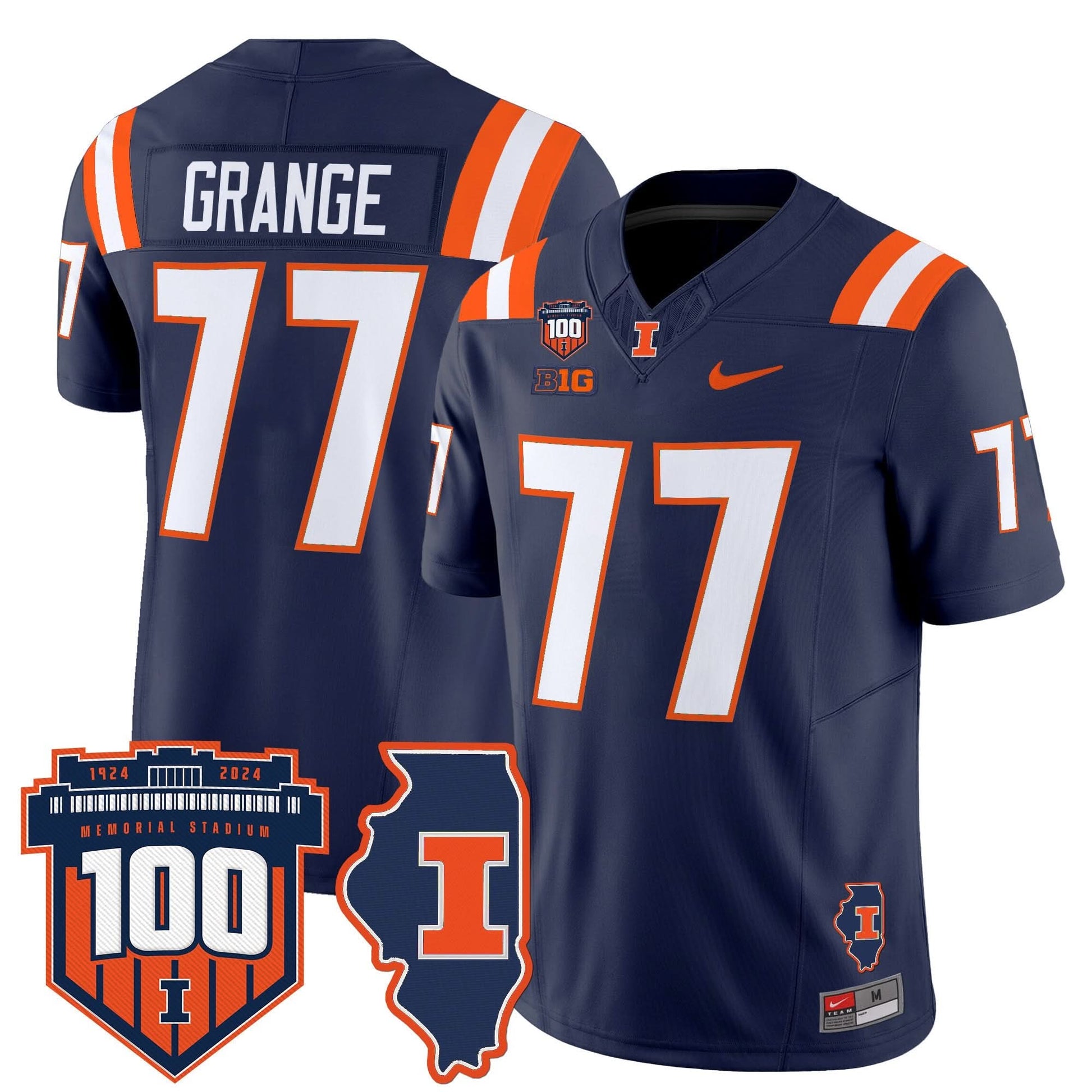 Men's Illinois Fighting Illini 100th Memorial Stadium Patch Vapor Limited Jersey - All Stitched