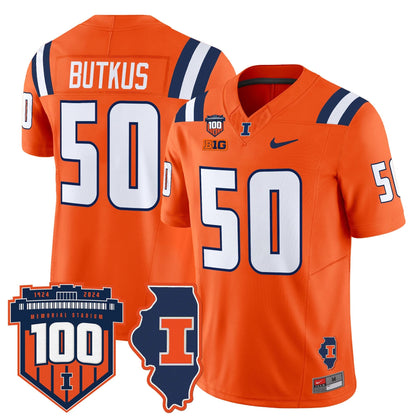 Men's Illinois Fighting Illini 100th Memorial Stadium Patch Vapor Limited Jersey - All Stitched