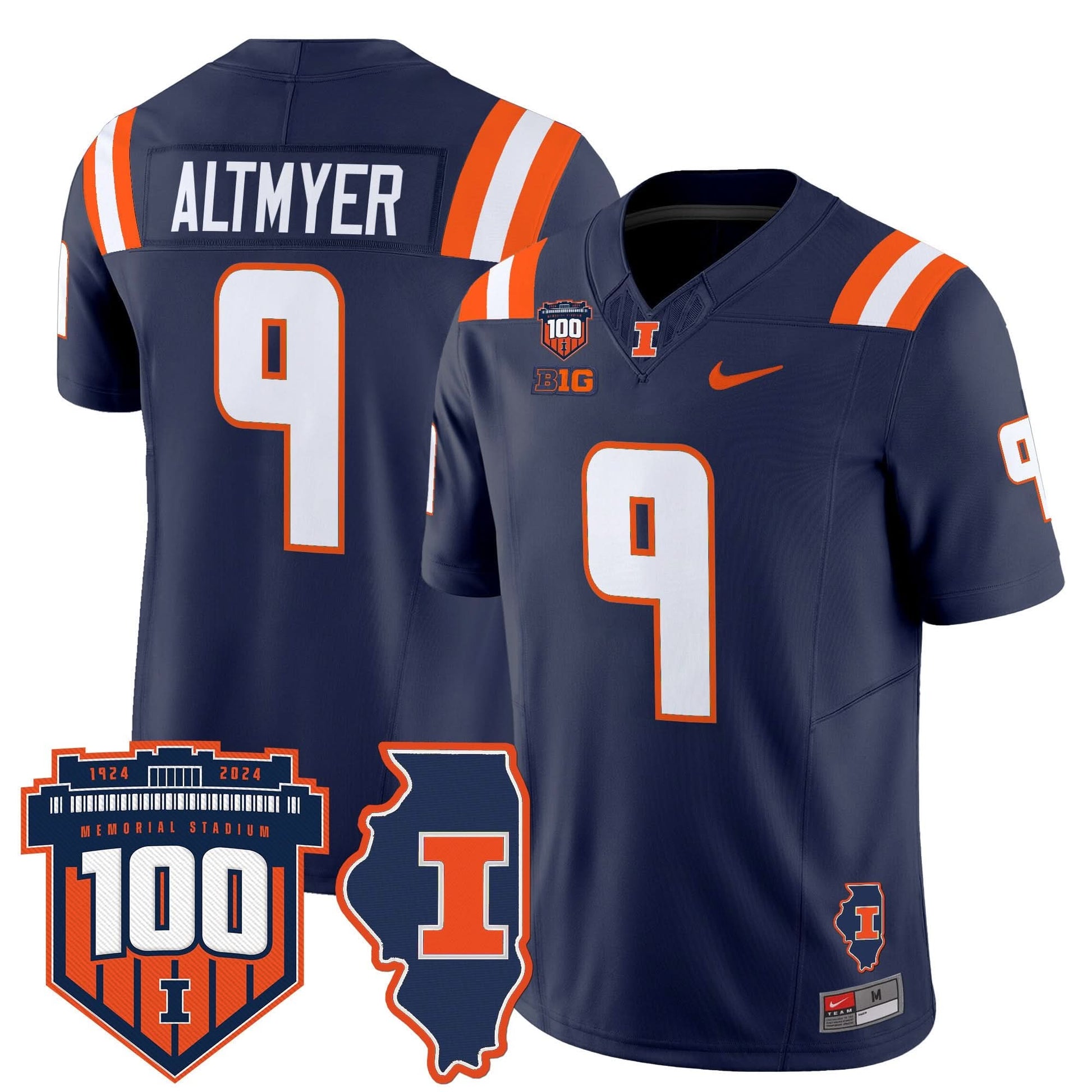 Men's Illinois Fighting Illini 100th Memorial Stadium Patch Vapor Limited Jersey - All Stitched