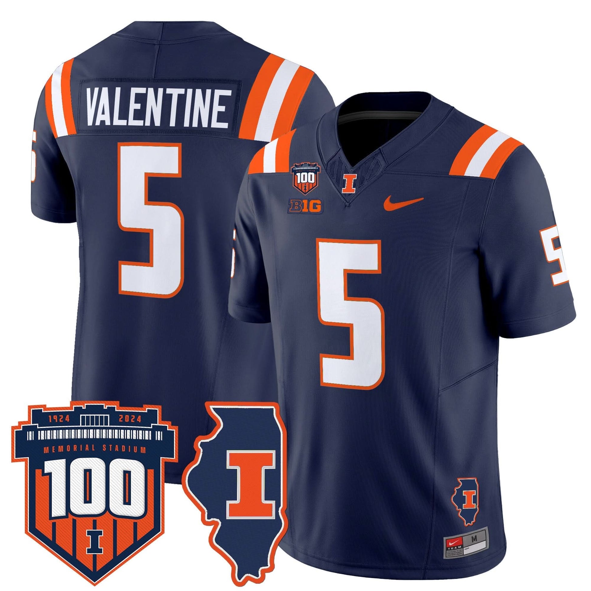 Men's Illinois Fighting Illini 100th Memorial Stadium Patch Vapor Limited Jersey - All Stitched