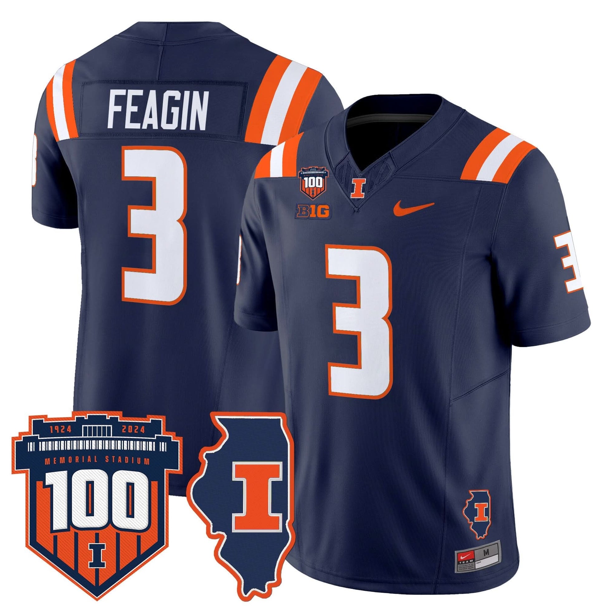 Men's Illinois Fighting Illini 100th Memorial Stadium Patch Vapor Limited Jersey - All Stitched