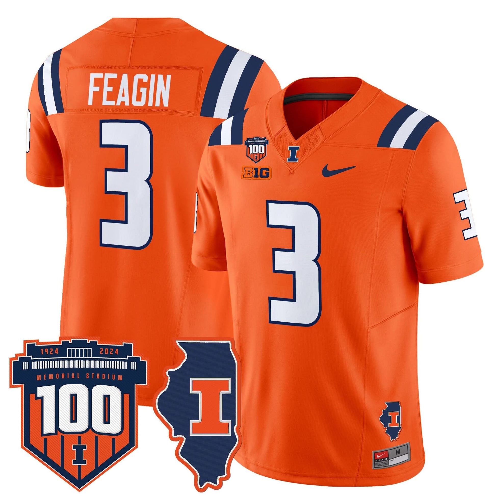 Men's Illinois Fighting Illini 100th Memorial Stadium Patch Vapor Limited Jersey - All Stitched
