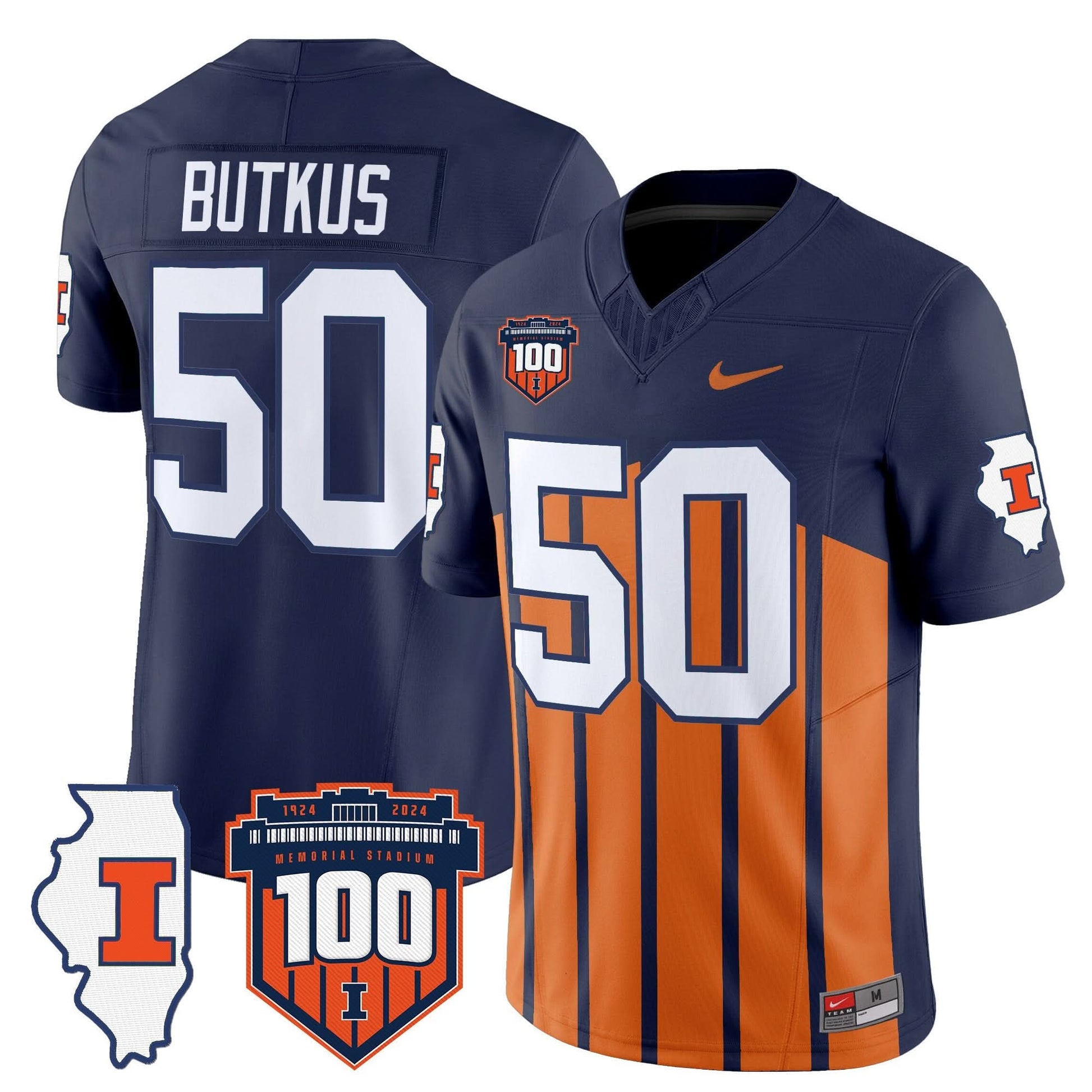 Men's Illinois Fighting Illini 100th Memorial Stadium Patch Vapor Limited Jersey - All Stitched