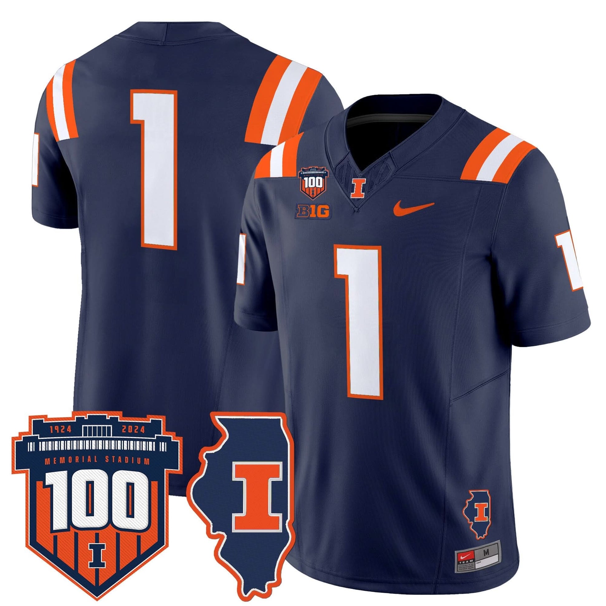 Men's Illinois Fighting Illini 100th Memorial Stadium Patch Vapor Limited Jersey - All Stitched