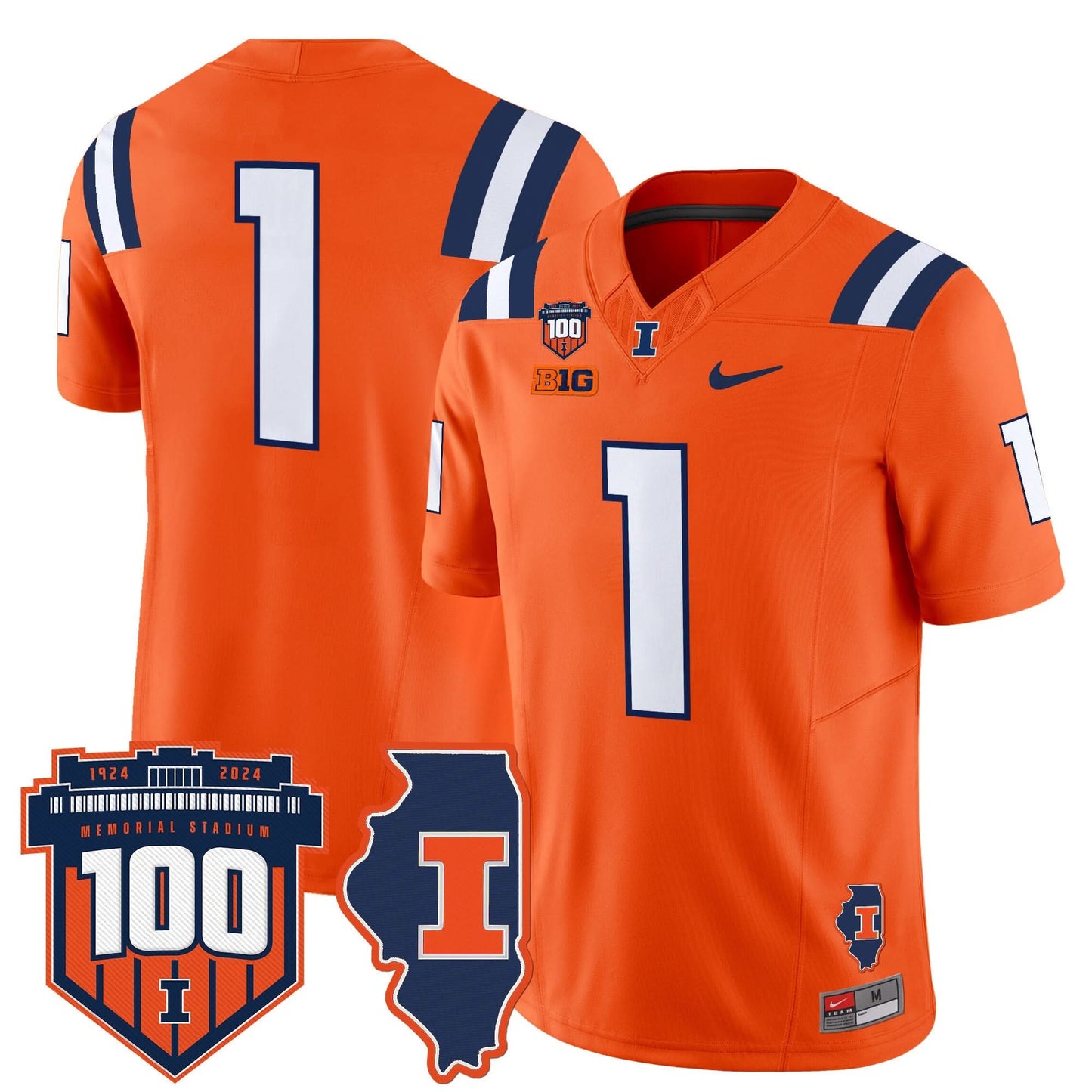 Men's Illinois Fighting Illini 100th Memorial Stadium Patch Vapor Limited Jersey - All Stitched