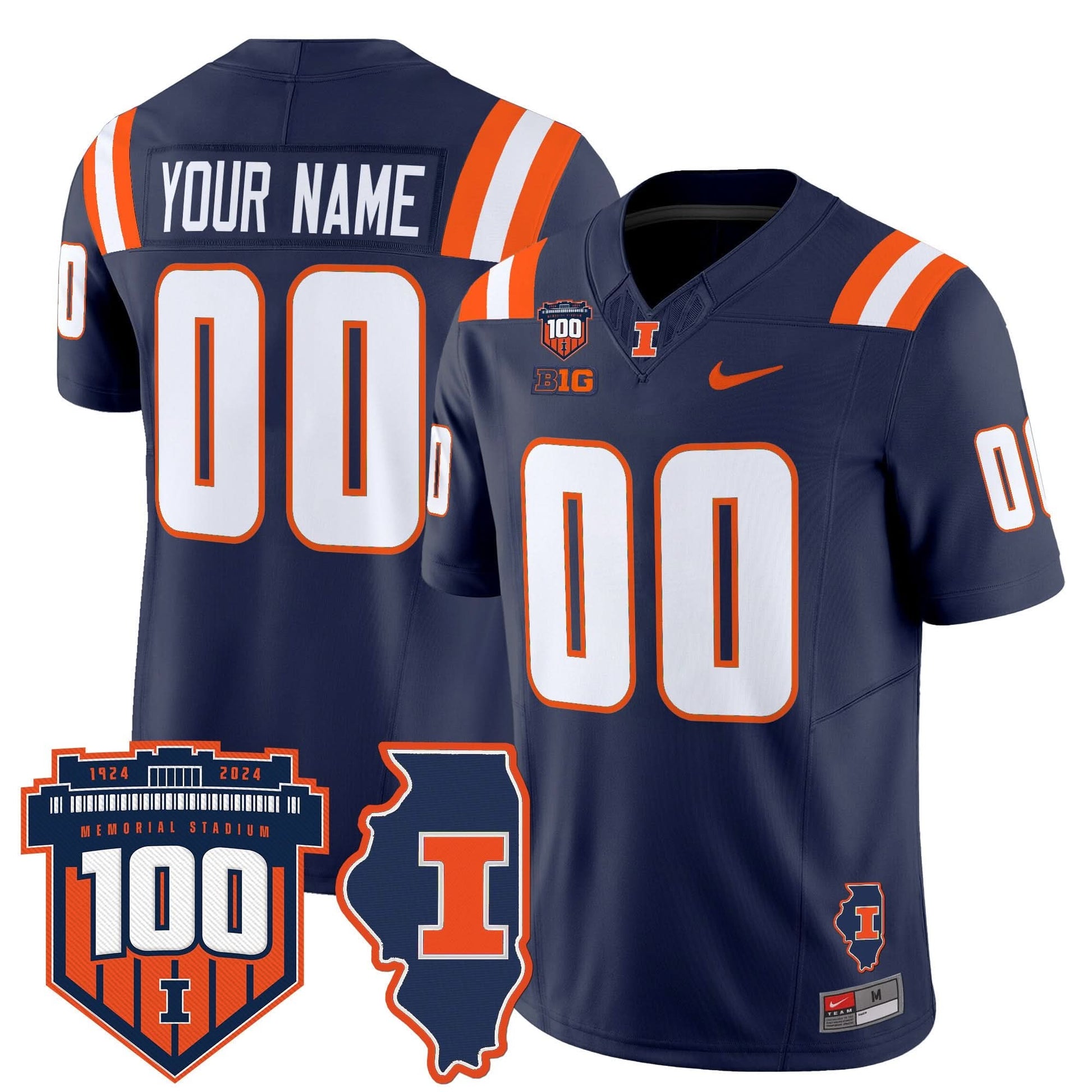 Illinois Fighting Illini 100th Memorial Stadium Patch Vapor Limited Custom Jersey - All Stitched