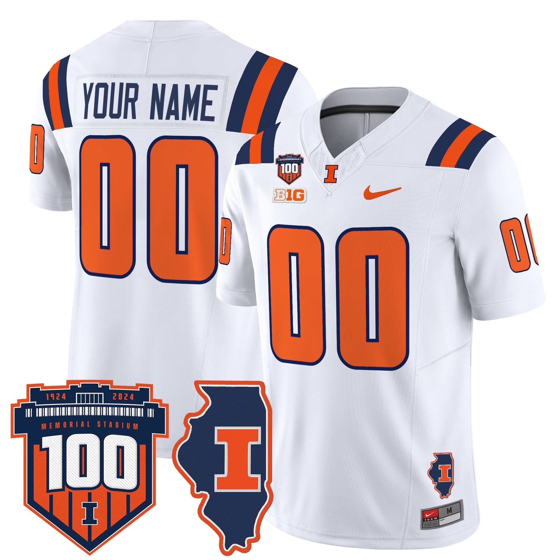 Illinois Fighting Illini 100th Memorial Stadium Patch Vapor Limited Custom Jersey - All Stitched
