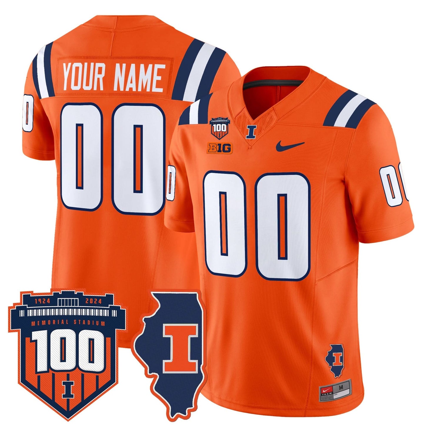 Illinois Fighting Illini 100th Memorial Stadium Patch Vapor Limited Custom Jersey - All Stitched